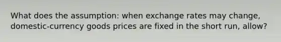 What does the assumption: when exchange rates may change, domestic-currency goods prices are fixed in the short run, allow?