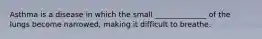 Asthma is a disease in which the small ______________ of the lungs become narrowed, making it difficult to breathe.