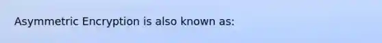 Asymmetric Encryption is also known as: