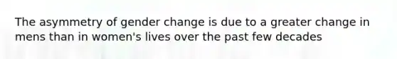 The asymmetry of gender change is due to a greater change in mens than in women's lives over the past few decades