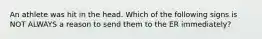 An athlete was hit in the head. Which of the following signs is NOT ALWAYS a reason to send them to the ER immediately?