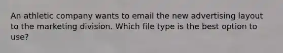 An athletic company wants to email the new advertising layout to the marketing division. Which file type is the best option to use?