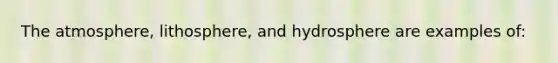 The atmosphere, lithosphere, and hydrosphere are examples of: