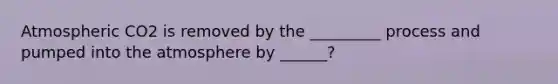 Atmospheric CO2 is removed by the _________ process and pumped into the atmosphere by ______?