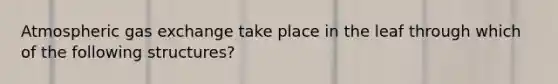 Atmospheric <a href='https://www.questionai.com/knowledge/kU8LNOksTA-gas-exchange' class='anchor-knowledge'>gas exchange</a> take place in the leaf through which of the following structures?