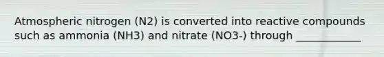 Atmospheric nitrogen (N2) is converted into reactive compounds such as ammonia (NH3) and nitrate (NO3-) through ____________