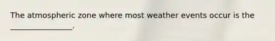 The atmospheric zone where most weather events occur is the ________________.
