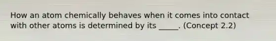 How an atom chemically behaves when it comes into contact with other atoms is determined by its _____. (Concept 2.2)