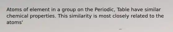 Atoms of element in a group on the Periodic, Table have similar chemical properties. This similarity is most closely related to the atoms'