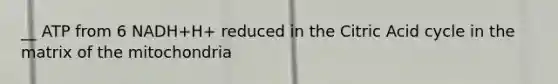 __ ATP from 6 NADH+H+ reduced in the Citric Acid cycle in the matrix of the mitochondria