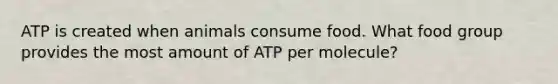 ATP is created when animals consume food. What food group provides the most amount of ATP per molecule?