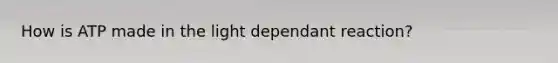 How is ATP made in the light dependant reaction?