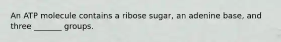 An ATP molecule contains a ribose sugar, an adenine base, and three _______ groups.