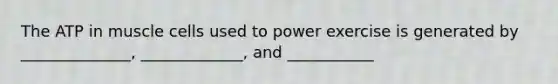 The ATP in muscle cells used to power exercise is generated by ______________, _____________, and ___________