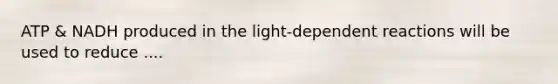 ATP & NADH produced in the light-dependent reactions will be used to reduce ....