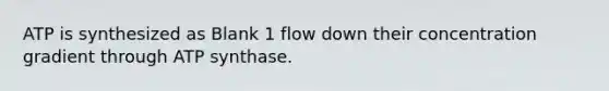 ATP is synthesized as Blank 1 flow down their concentration gradient through ATP synthase.