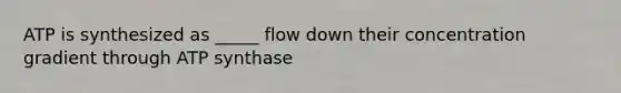 ATP is synthesized as _____ flow down their concentration gradient through ATP synthase