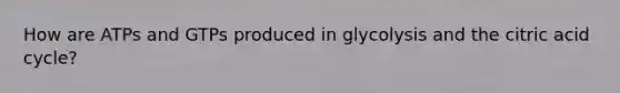 How are ATPs and GTPs produced in glycolysis and the citric acid cycle?