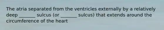 The atria separated from the ventricles externally by a relatively deep _______ sulcus (or _______ sulcus) that extends around the circumference of the heart