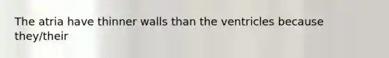 The atria have thinner walls than the ventricles because they/their