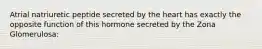 Atrial natriuretic peptide secreted by the heart has exactly the opposite function of this hormone secreted by the Zona Glomerulosa: