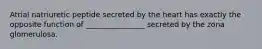 Atrial natriuretic peptide secreted by the heart has exactly the opposite function of ________________ secreted by the zona glomerulosa.