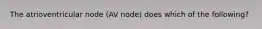 The atrioventricular node (AV node) does which of the following?