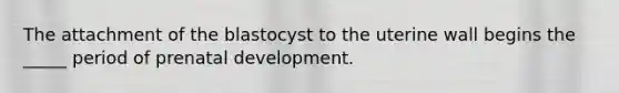 The attachment of the blastocyst to the uterine wall begins the _____ period of prenatal development.