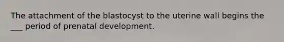 The attachment of the blastocyst to the uterine wall begins the ___ period of prenatal development.