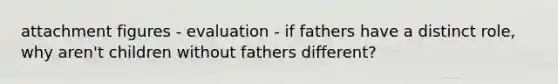 attachment figures - evaluation - if fathers have a distinct role, why aren't children without fathers different?