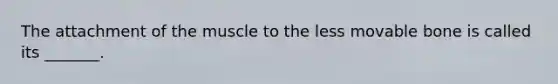 The attachment of the muscle to the less movable bone is called its _______.