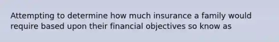 Attempting to determine how much insurance a family would require based upon their financial objectives so know as