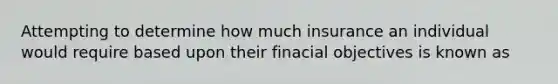 Attempting to determine how much insurance an individual would require based upon their finacial objectives is known as