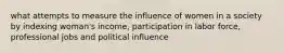 what attempts to measure the influence of women in a society by indexing woman's income, participation in labor force, professional jobs and political influence