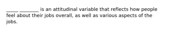 _____ ________ is an attitudinal variable that reflects how people feel about their jobs overall, as well as various aspects of the jobs.