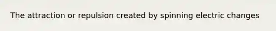 The attraction or repulsion created by spinning electric changes