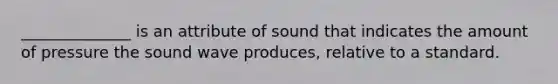 ______________ is an attribute of sound that indicates the amount of pressure the sound wave produces, relative to a standard.