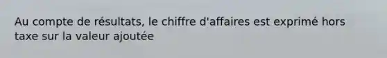 Au compte de résultats, le chiffre d'affaires est exprimé hors taxe sur la valeur ajoutée