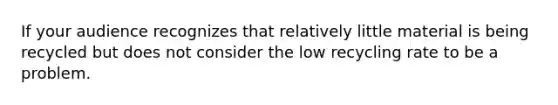 If your audience recognizes that relatively little material is being recycled but does not consider the low recycling rate to be a problem.