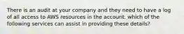 There is an audit at your company and they need to have a log of all access to AWS resources in the account. which of the following services can assist in providing these details?