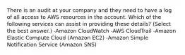 There is an audit at your company and they need to have a log of all access to AWS resources in the account. Which of the following services can assist in providing these details? (Select the best answer.) -Amazon CloudWatch -AWS CloudTrail -Amazon Elastic Compute Cloud (Amazon EC2) -Amazon Simple Notification Service (Amazon SNS)