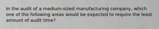 In the audit of a medium-sized manufacturing company, which one of the following areas would be expected to require the least amount of audit time?