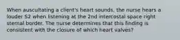 When auscultating a client's heart sounds, the nurse hears a louder S2 when listening at the 2nd intercostal space right sternal border. The nurse determines that this finding is consistent with the closure of which heart valves?