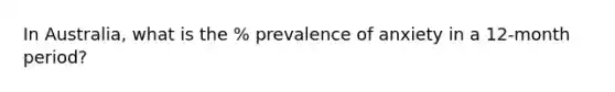 In Australia, what is the % prevalence of anxiety in a 12-month period?