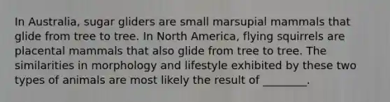 In Australia, sugar gliders are small marsupial mammals that glide from tree to tree. In North America, flying squirrels are placental mammals that also glide from tree to tree. The similarities in morphology and lifestyle exhibited by these two types of animals are most likely the result of ________.