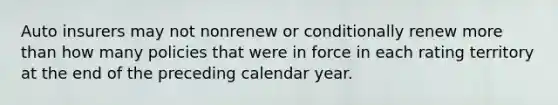 Auto insurers may not nonrenew or conditionally renew more than how many policies that were in force in each rating territory at the end of the preceding calendar year.