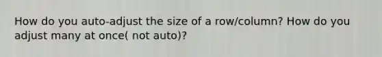 How do you auto-adjust the size of a row/column? How do you adjust many at once( not auto)?