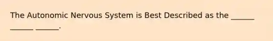 The Autonomic Nervous System is Best Described as the ______ ______ ______.