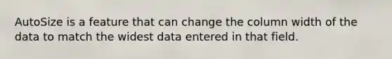 AutoSize is a feature that can change the column width of the data to match the widest data entered in that field.