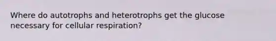 Where do autotrophs and heterotrophs get the glucose necessary for <a href='https://www.questionai.com/knowledge/k1IqNYBAJw-cellular-respiration' class='anchor-knowledge'>cellular respiration</a>?